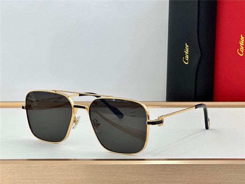 Cartier Square Sunglasses Gold Grey Metal CA38👑 - buyonlinebehappy