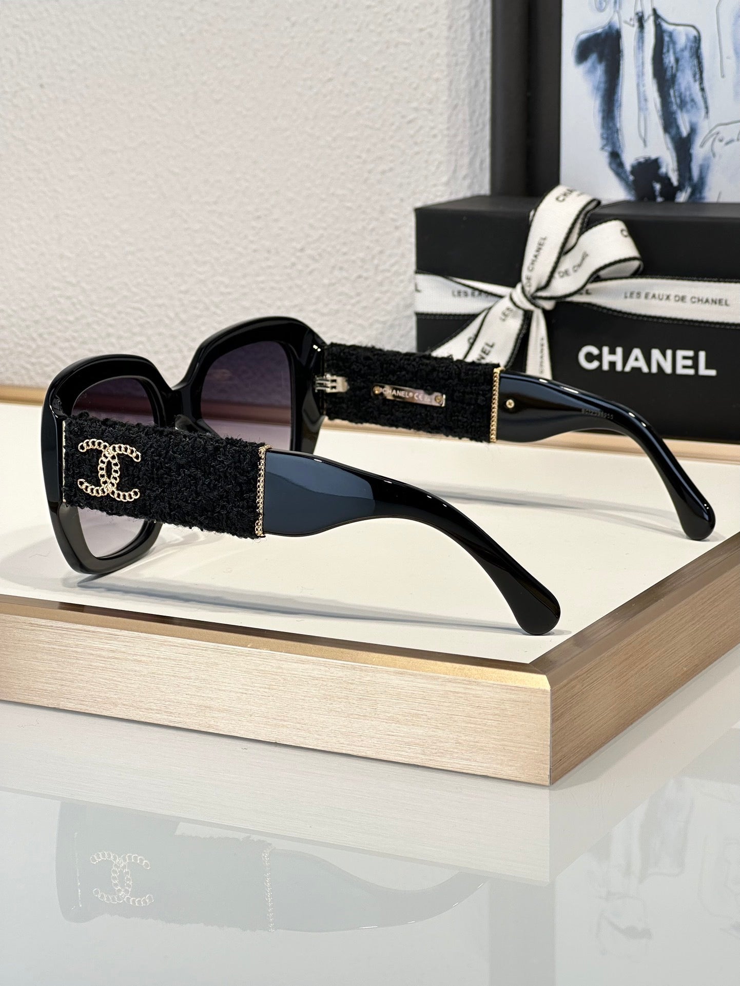 CHANEL 5512 Square Sunglasses Acetate & Tweed Black & Gold frame 6 Colors ✨ - buyonlinebehappy