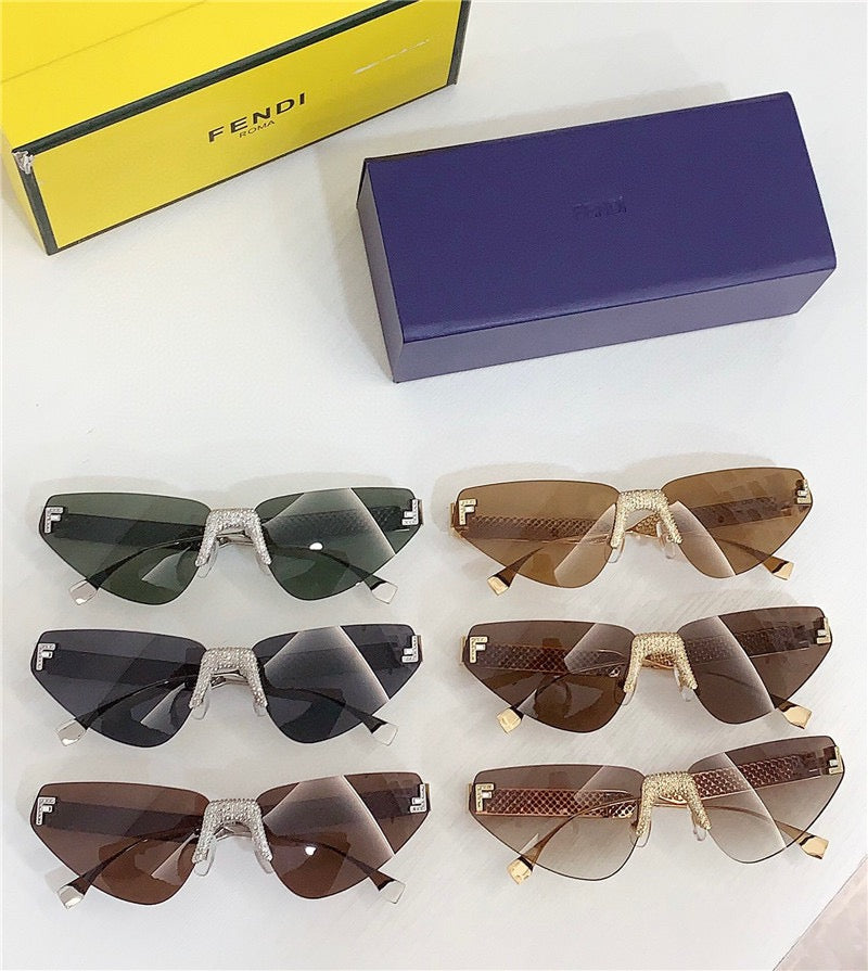 2024 FENDI First Crystal Gold metal Sunglasses shape Women's✨ - buyonlinebehappy