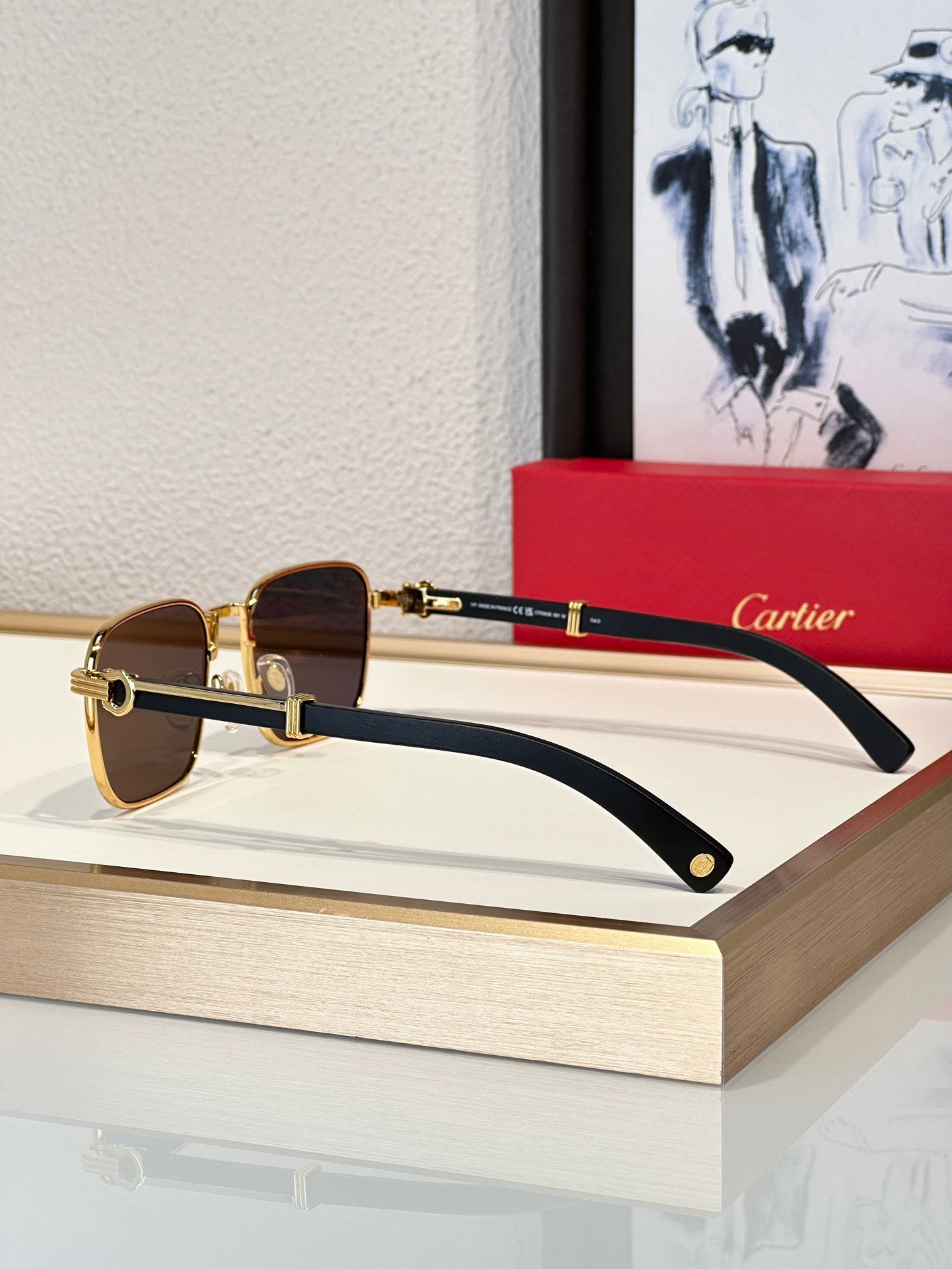 -  Cartier CT 0363S-NV Horn (Gold/Black) / Wood (Gold/Red)  $3495 ✨ - buyonlinebehappy