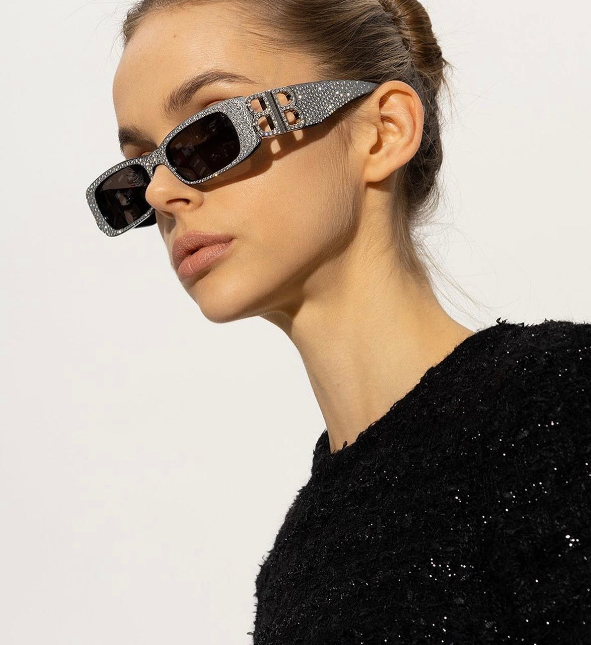 -   NEW SEASON $ 2700 Balenciaga BB0096S Dynasty Rectangle Sunglasses in black acetate and rhinestones🖤 - buyonlinebehappy