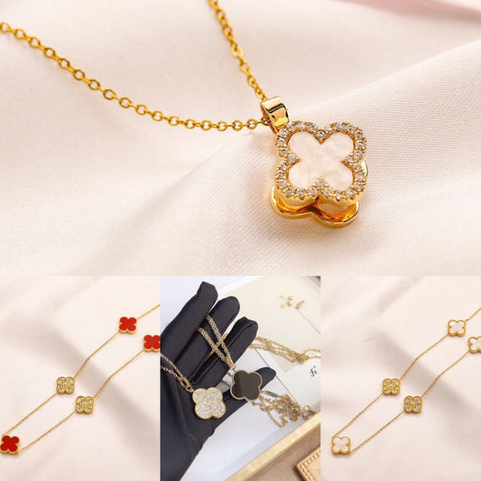 Van Cleef Vintage Alhambra Necklace 18K Gold Plated Women's Jewelry 10 models✨ - buyonlinebehappy