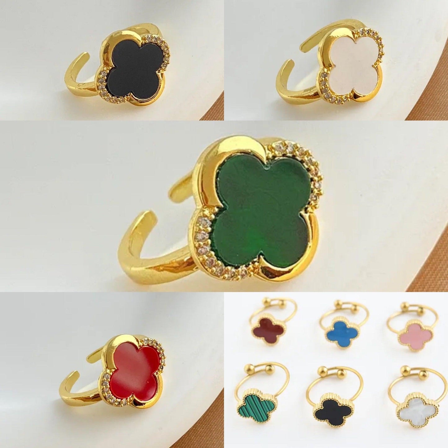 Van Cleef Vintage Alhambra Rings 18K Gold Plated Women's Jewelry 18 models✨ - buyonlinebehappy