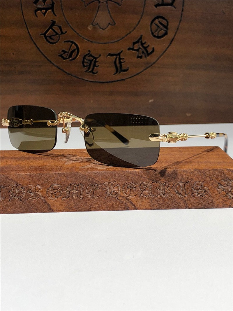 Rare CHROME HEARTS 49-22-144 PILLS II Floral Temple Rimless Glasses ⚜️ - buyonlinebehappy