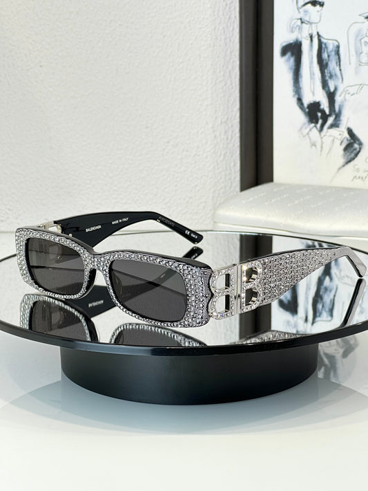 -   NEW SEASON $ 2700 Balenciaga BB0096S Dynasty Rectangle Sunglasses in black acetate and rhinestones🖤 - buyonlinebehappy