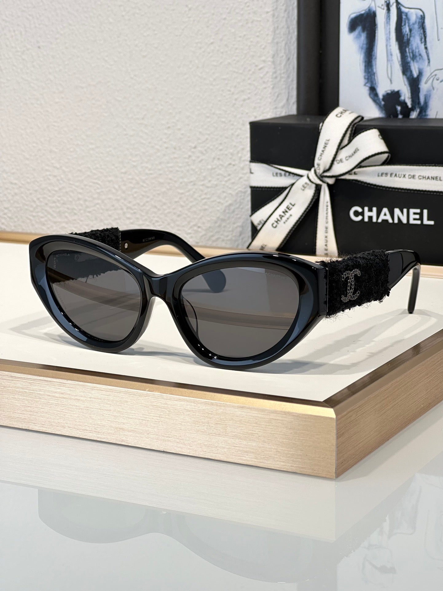 CHANEL 5513 Cat Eye Sunglasses Acetate & Tweed Black & Gold frame 5 Colors ✨ - buyonlinebehappy