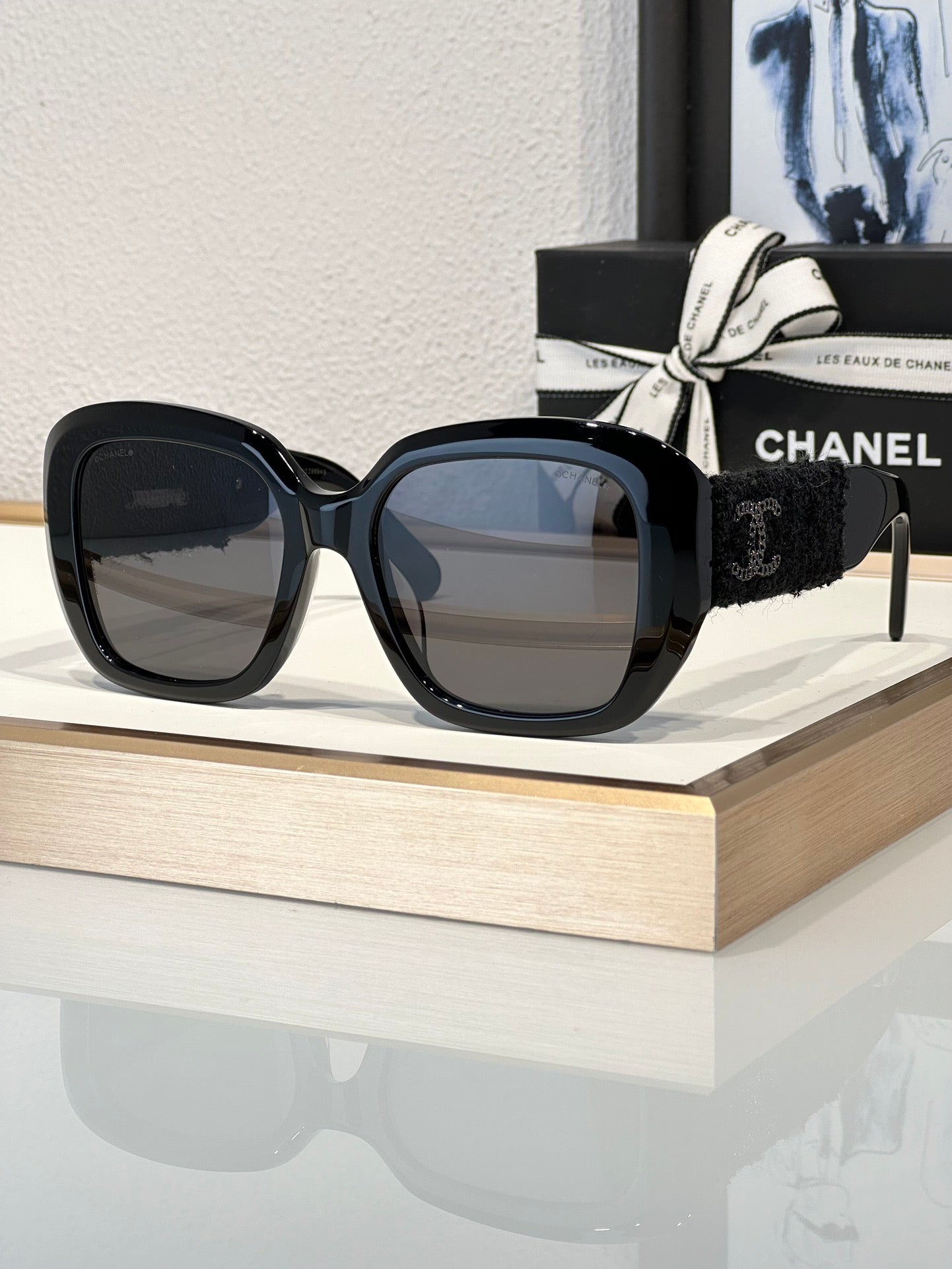 CHANEL 5512 Square Sunglasses Acetate & Tweed Black & Gold frame 6 Colors ✨ - buyonlinebehappy