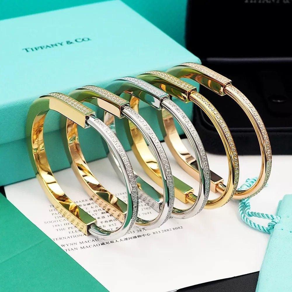 1 Tiffany&Co 18k gold plated Unisex Unique Style Bangle lock bracelets fashion silver rose yellow gold with box fits 16-21 cm ✨ - buyonlinebehappy
