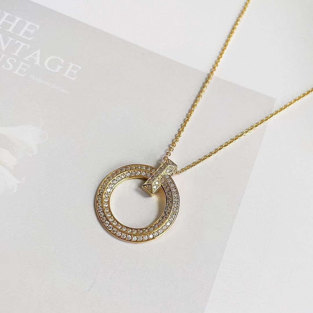 Tiffany&Co 18K Gold Plated Jewelry For Women T1 Circle Pendant Necklace in yellow rose silver with Zircon✨ - buyonlinebehappy