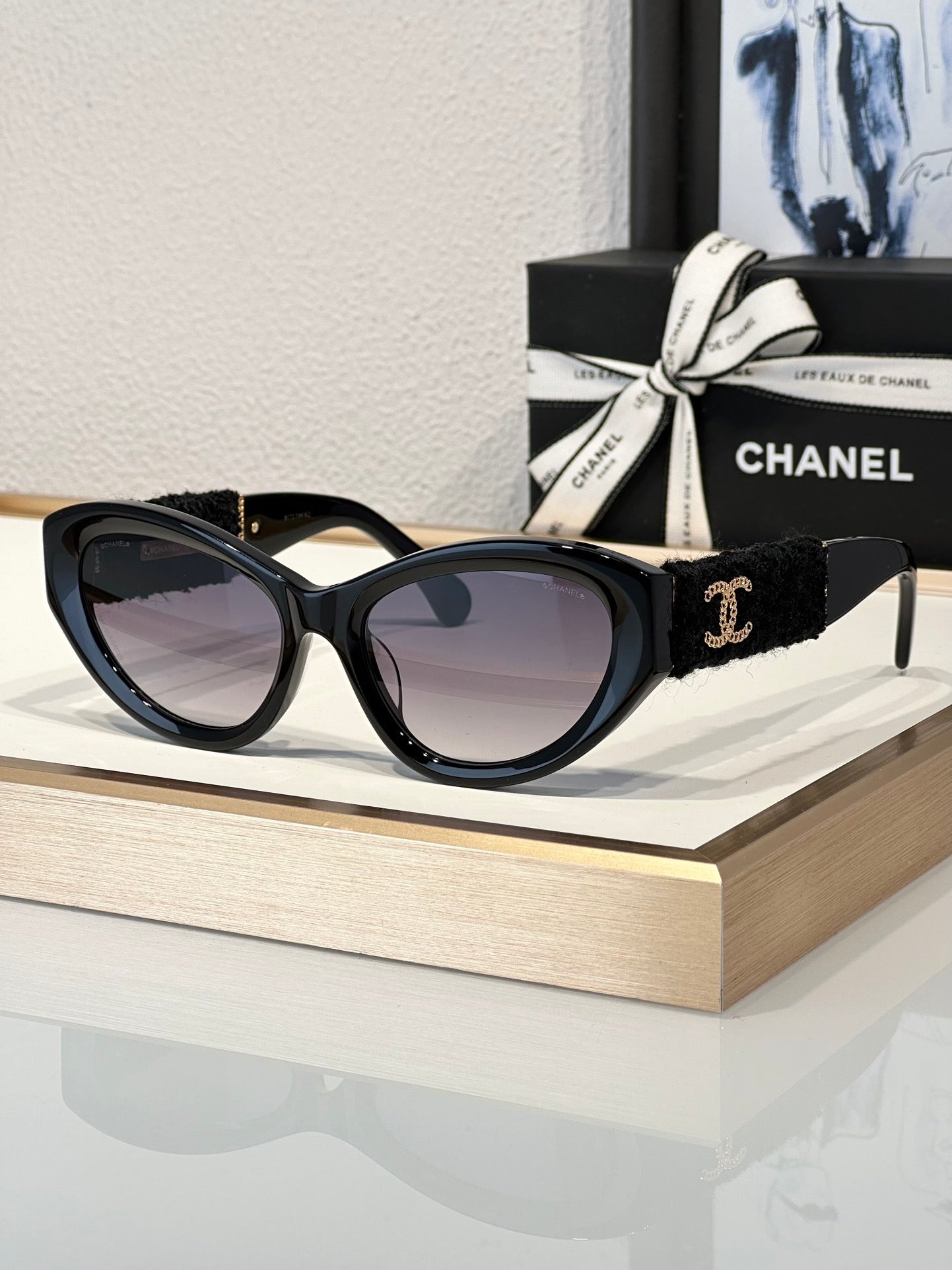 CHANEL 5513 Cat Eye Sunglasses Acetate & Tweed Black & Gold frame 5 Colors ✨ - buyonlinebehappy