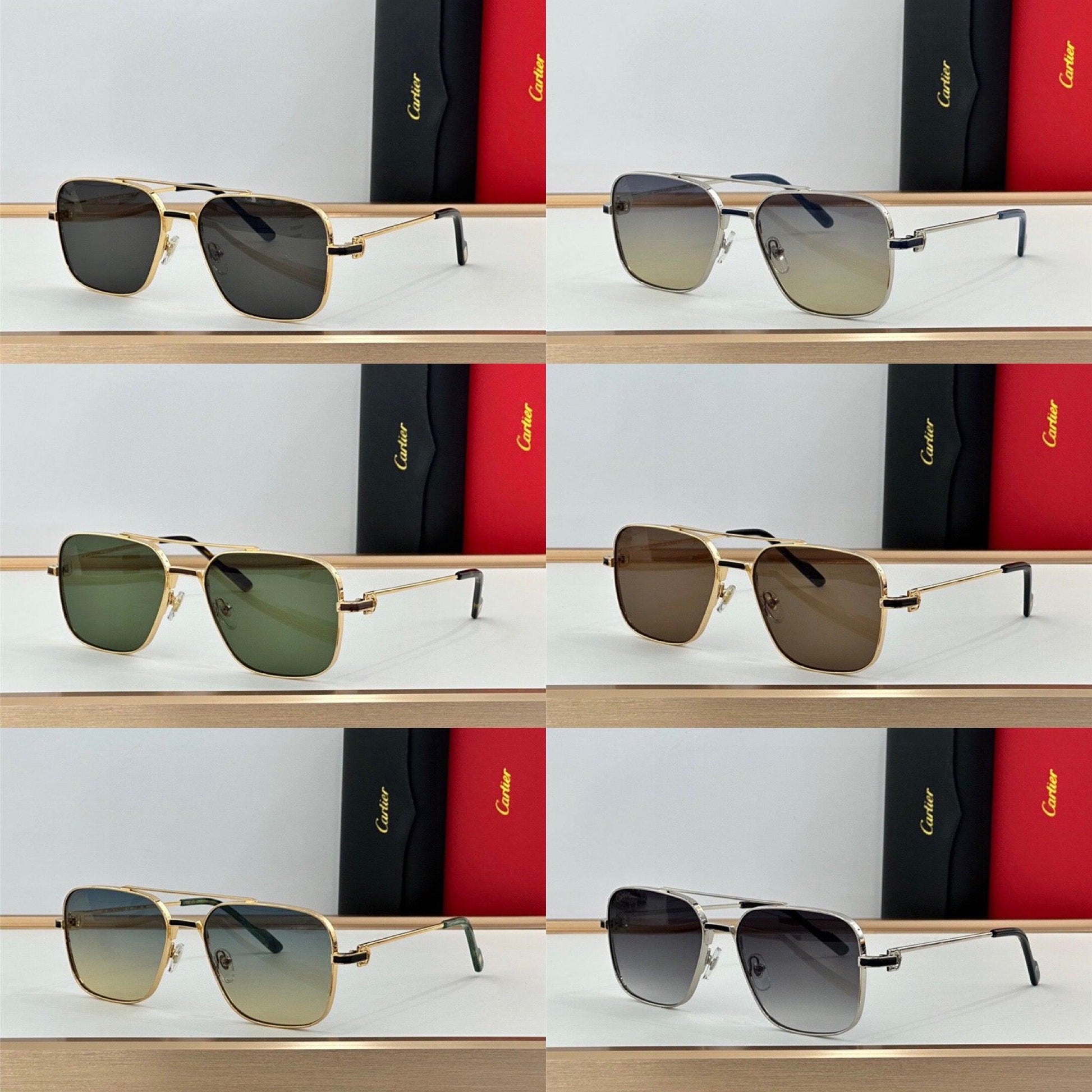 Cartier Square Sunglasses Gold Grey Metal CA38👑 - buyonlinebehappy