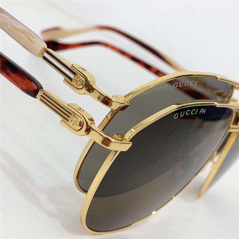 GUCCI GG1220S Gold-Gold-Brown Unisex Clear Sunglasses ✨ - buyonlinebehappy