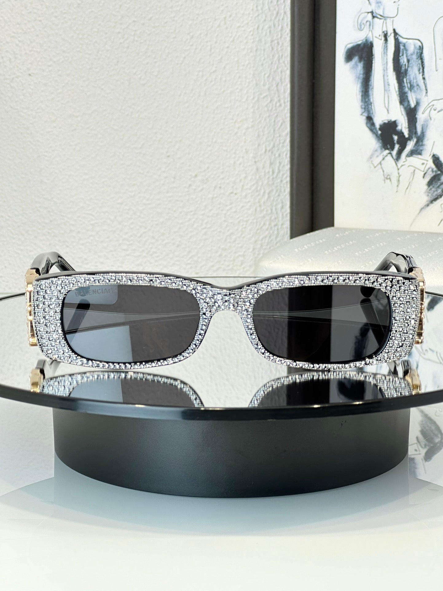 -   NEW SEASON $ 2700 Balenciaga BB0096S Dynasty Rectangle Sunglasses in black acetate and rhinestones🖤 - buyonlinebehappy