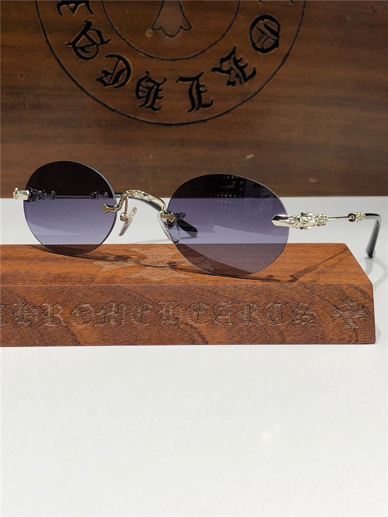 Rare CHROME HEARTS 49-22-144 PILLS I Floral Temple Rimless Glasses ⚜️ - buyonlinebehappy