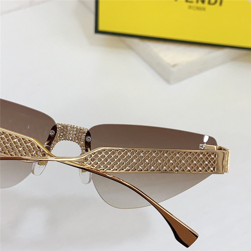 2024 FENDI First Crystal Gold metal Sunglasses shape Women's✨ - buyonlinebehappy