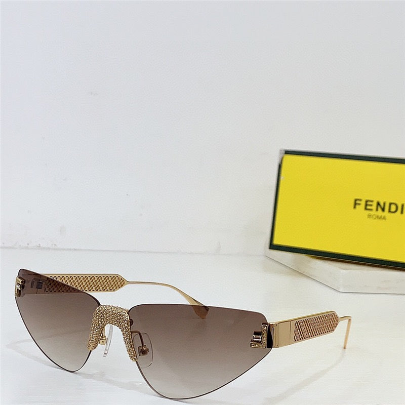 2024 FENDI First Crystal Gold metal Sunglasses shape Women's✨ - buyonlinebehappy