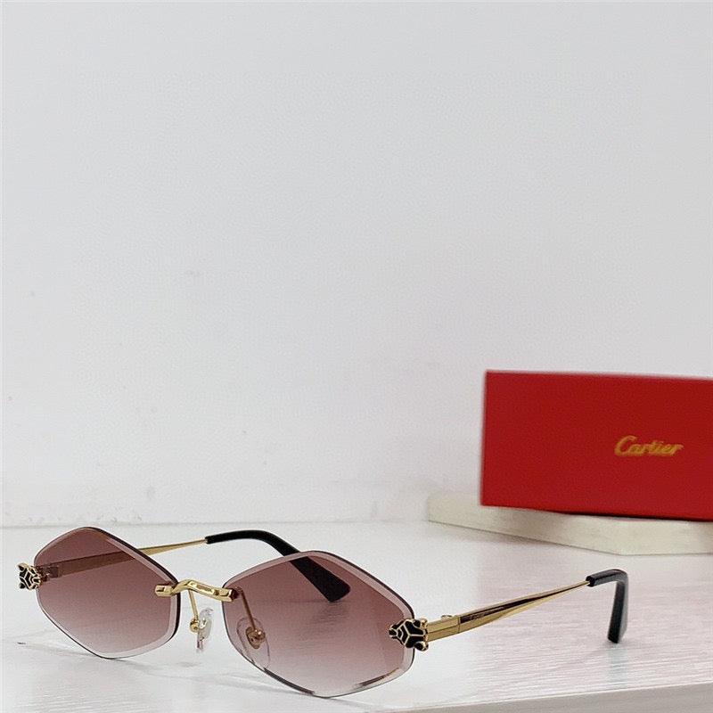 1 2024 NEW Cartier Eyewear Tiger Head-plaque geometric-frame sunglasses Panthere CT0433S 001 🐆 - buyonlinebehappy