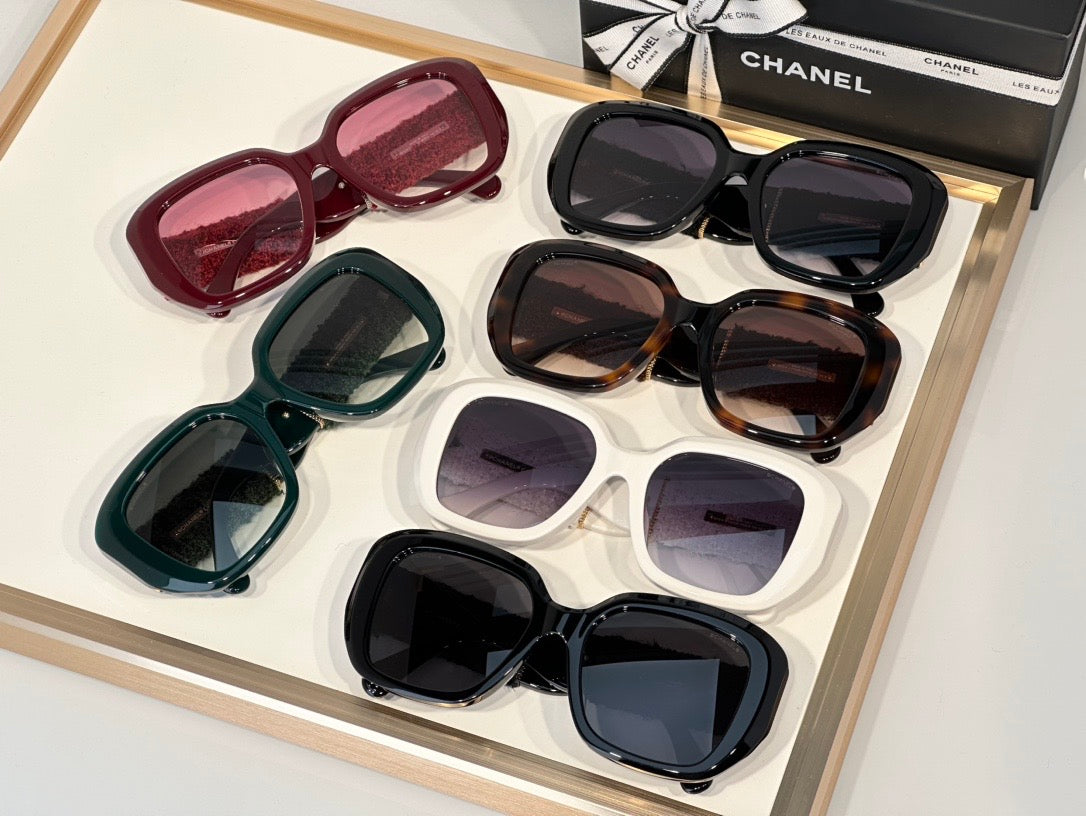 CHANEL 5512 Square Sunglasses Acetate & Tweed Black & Gold frame 6 Colors ✨ - buyonlinebehappy