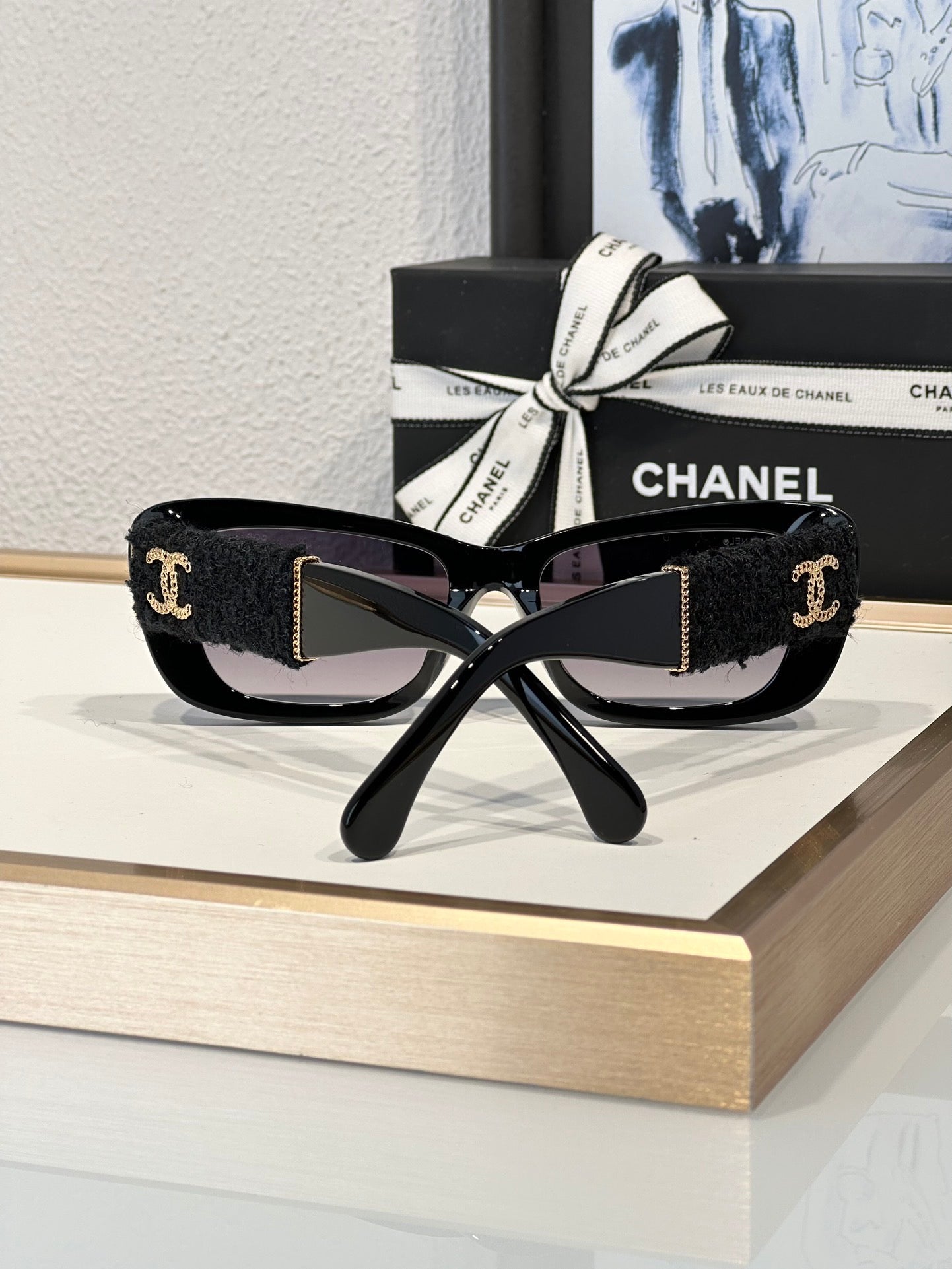 CHANEL 5514 Rectangle Sunglasses Acetate & Tweed Black & Gold frame 5 Colors ✨ - buyonlinebehappy