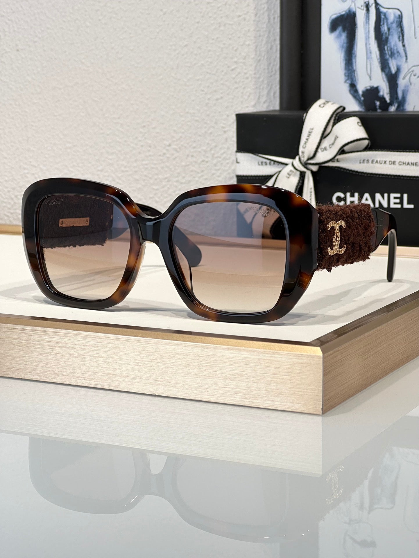 CHANEL 5512 Square Sunglasses Acetate & Tweed Black & Gold frame 6 Colors ✨ - buyonlinebehappy