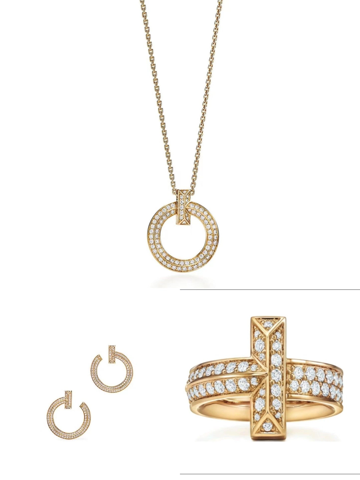 Tiffany&Co 18K Gold Plated Jewelry For Women T1 Circle Pendant Necklace in yellow rose silver with Zircon✨ - buyonlinebehappy