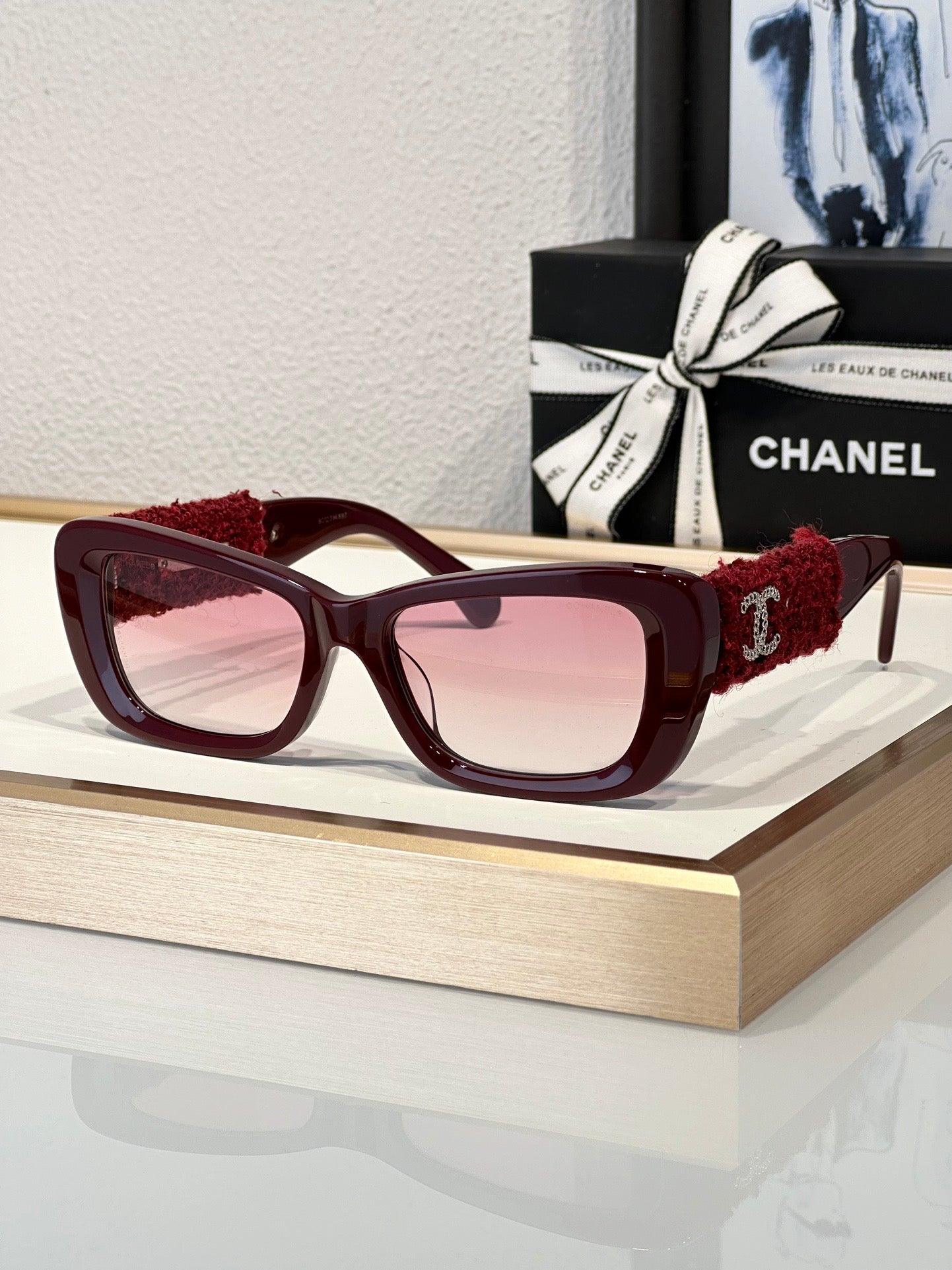 CHANEL 5514 Rectangle Sunglasses Acetate & Tweed Black & Gold frame 5 Colors ✨ - buyonlinebehappy