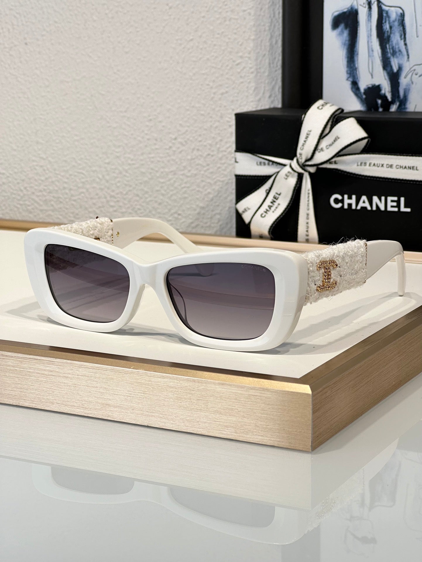 CHANEL 5514 Rectangle Sunglasses Acetate & Tweed Black & Gold frame 5 Colors ✨ - buyonlinebehappy