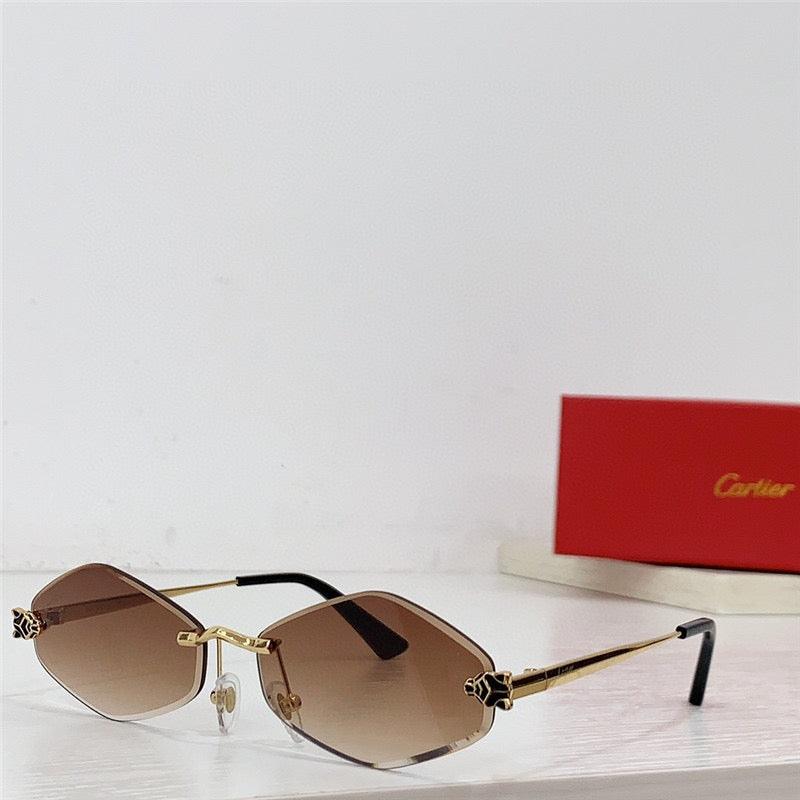 1 2024 NEW Cartier Eyewear Tiger Head-plaque geometric-frame sunglasses Panthere CT0433S 001 🐆 - buyonlinebehappy