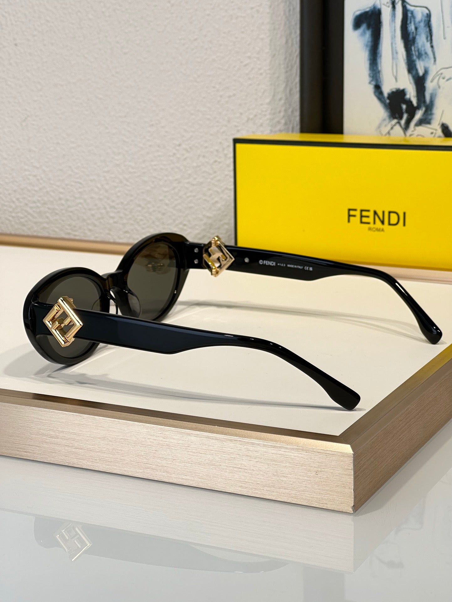 FENDI FF Logo Fendi Diamond Black Acetate Oval Sunglasses✨$560