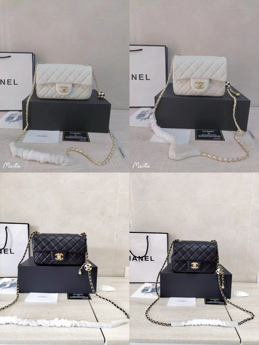 CHANEL 23C Mini Square Flap Bag Pearl Crush / Gold Ball✨