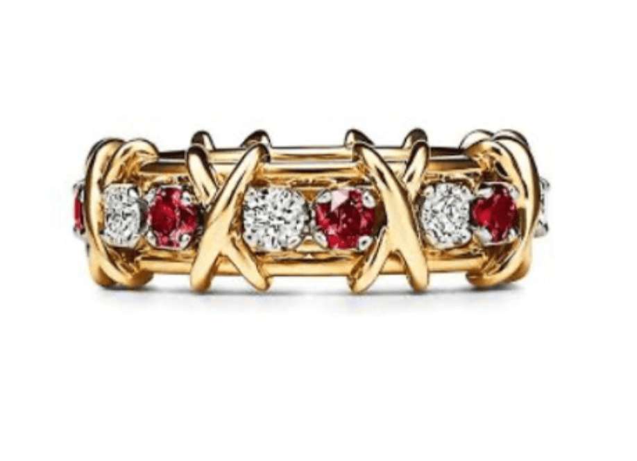 Tiffany&Co 18K Yellow Gold and Platinum Plate Estate Sixteen Stone Ruby and and Diamond Ring White-Yellow gold “X,” the popular symbol of love 6 models - buyonlinebehappy
