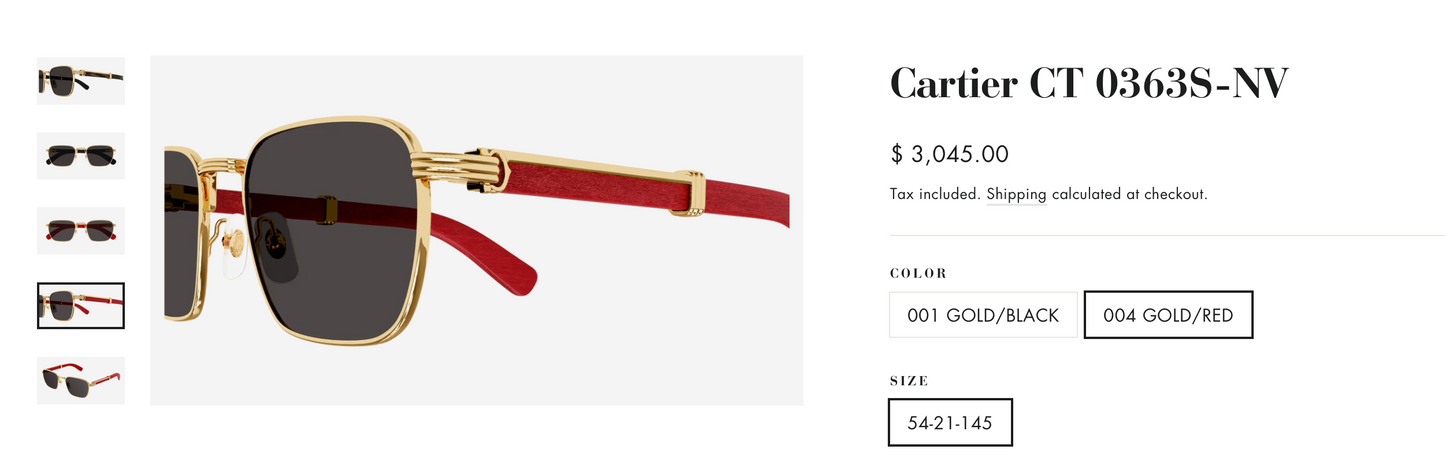 -  Cartier CT 0363S-NV Horn (Gold/Black) / Wood (Gold/Red)  $3495 ✨ - buyonlinebehappy