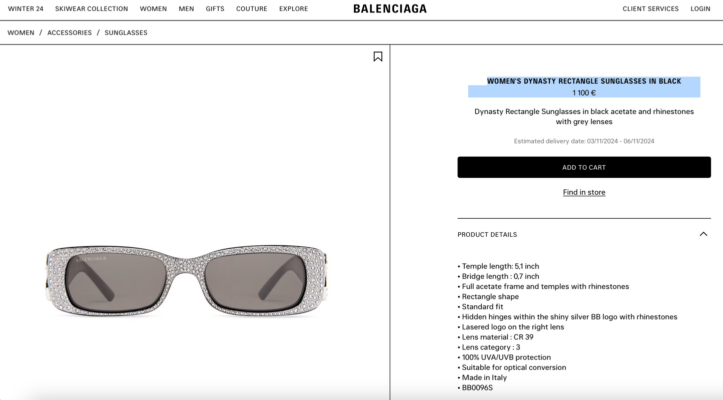 BALENCIAGA WOMEN'S DYNASTY RECTANGLE SUNGLASSES  👽 $1200